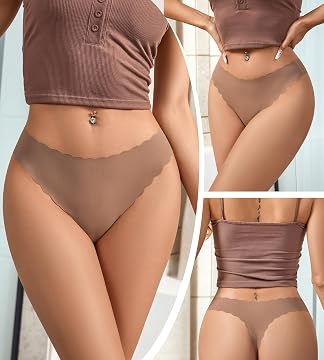 Womens Seamless Thongs Scalloped No Show Thong Underwear