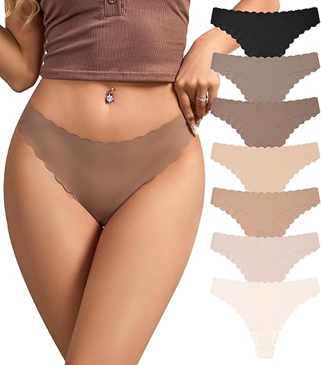 Womens Seamless Thongs Scalloped No Show Thong Underwear